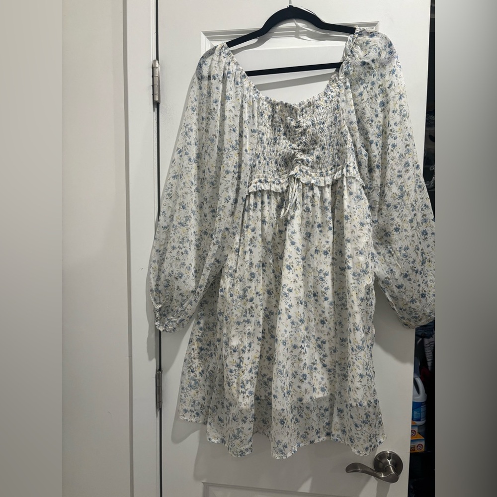 White floral smocked mini dress